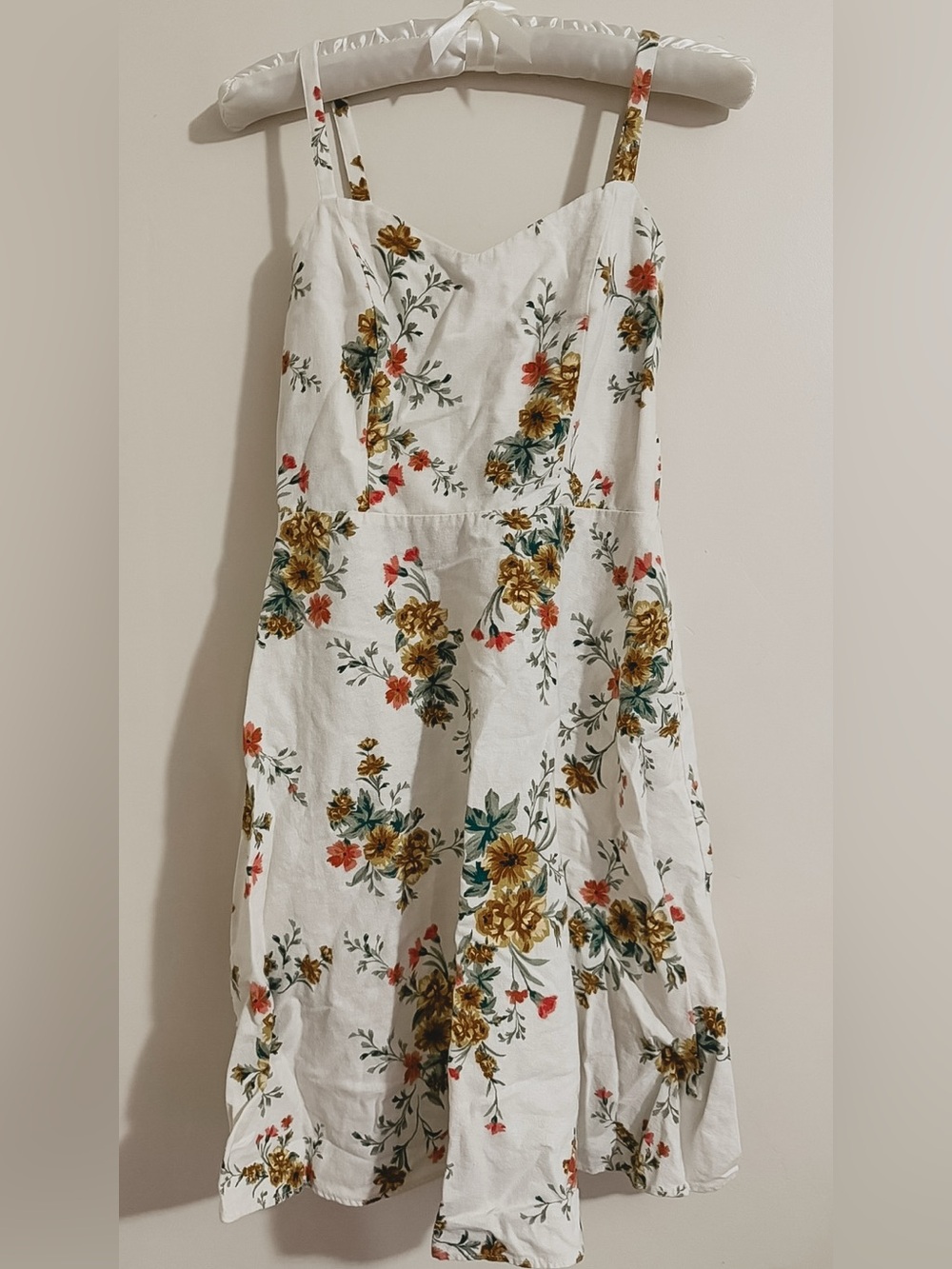 Floral Cotton Sundress - White with Yellow & Green Floral Print
